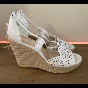 Nine West White Espadrille Wedge Sandals